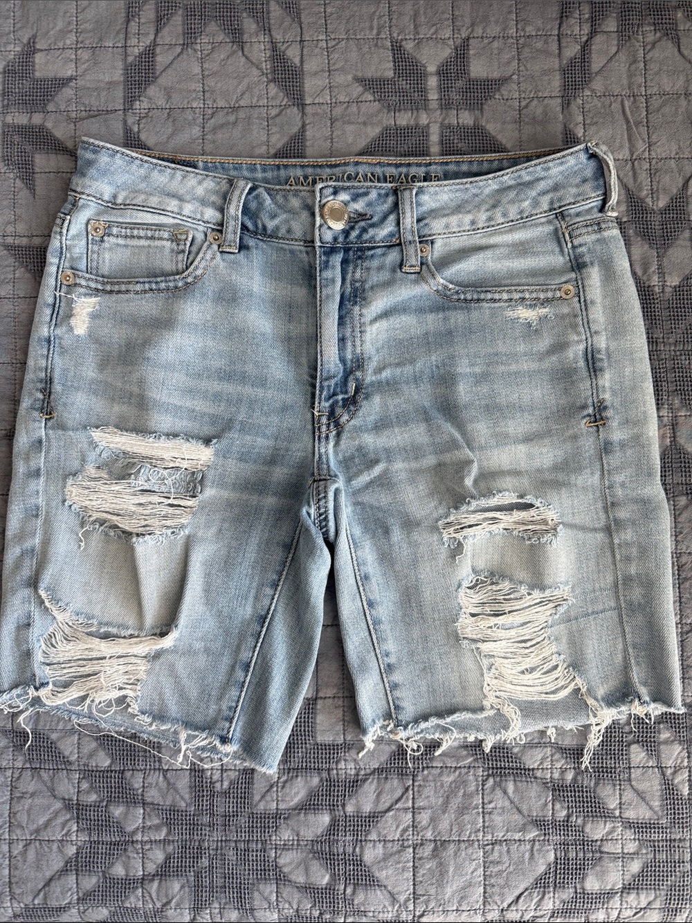American Eagle Outfitters Light Wash Ripped Denim Tomgirl Bermuda Shorts